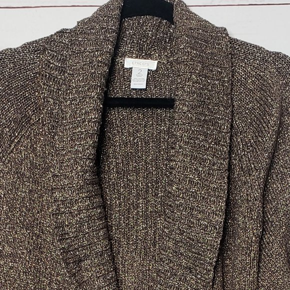 Chico's Brown Shimmer Waterfall Front Cardigan Sweater - Picture 3 of 9